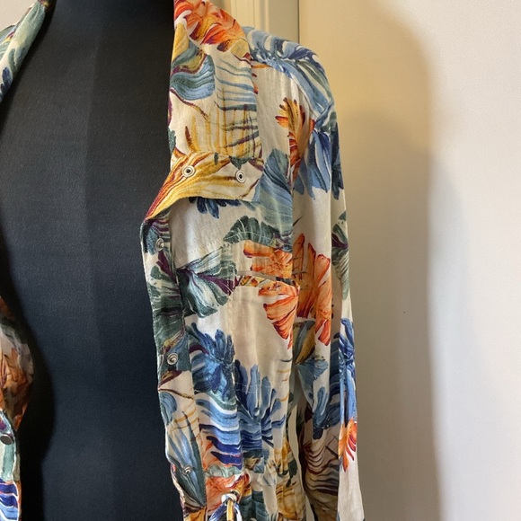 6. Chico's Palm-Print Linen Utility Jacket Sz 3P US 16/18 Multicolor Pockets - Picture 5 of 11